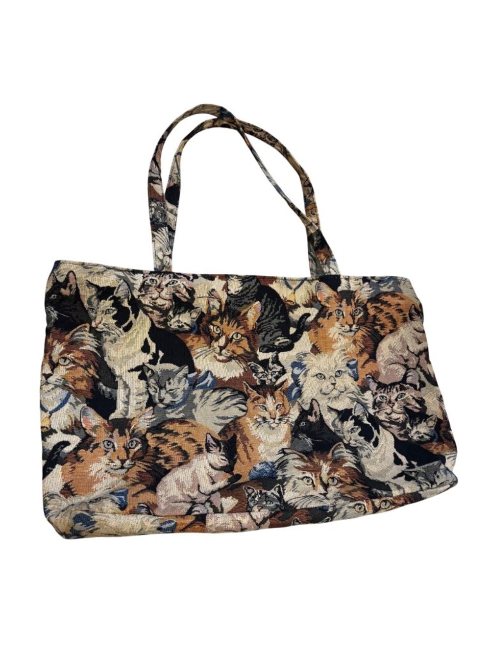 Vintage Cat Tapestry Large Tote Bag Multicolor Zippered Exterior Pocket Spacious
